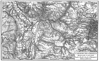 Karte der Umgebung von Bozen.