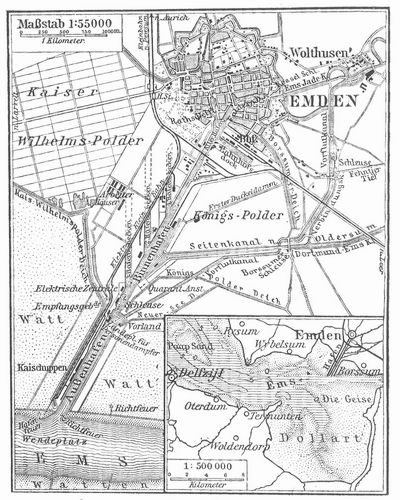 Lageplan und Hafenanlagen von Emden.