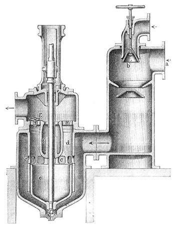 Fig. 3. Einspritzkondensator mit stehender Luftpumpe (Vertikalschnitt).