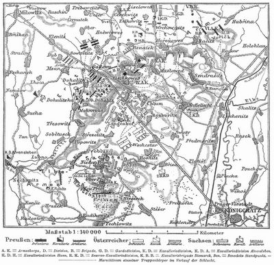 Karte zur Schlacht bei Königgrätz (3. Juli 1866).