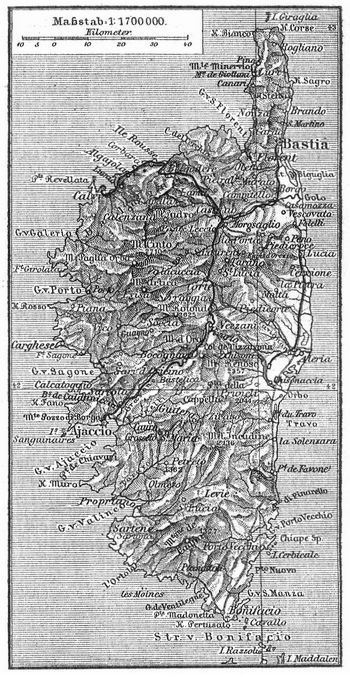 Karte der Insel Korsika.