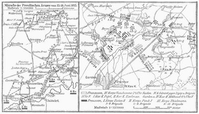 Karte zur Schlacht bei Ligny am 16. Juni 1815.