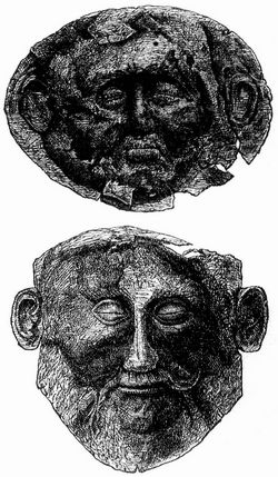 Fig. 3. u. 4. Totenmasken von Gold aus Mykenä.