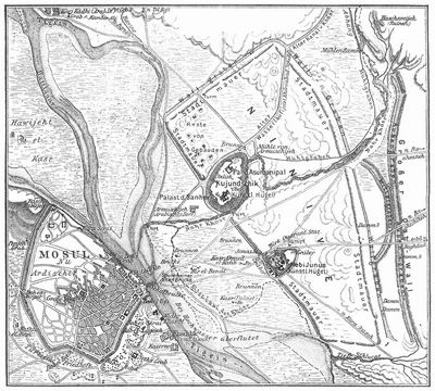 Karte der Ruinen von Ninive und das heutige Mosul.