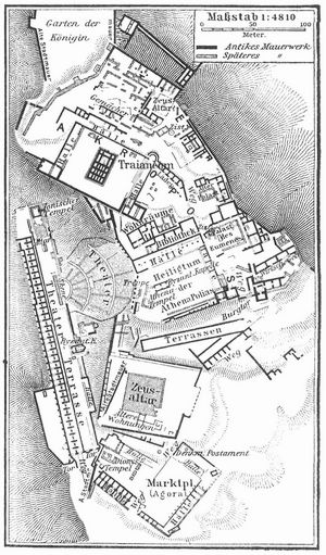Lageplan der Oberstadt von Pergamon.