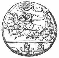 Quadriga mit Siegespreisen (Münze von Syrakus).