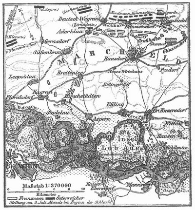 Kärtchen zur Schlacht bei Wagram (5. und 6. Juli 1809).