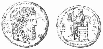 Fig. 1 u. 2. Münzen von Elis mit dem Zeus von Olympia.