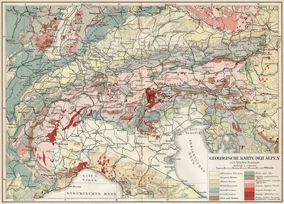 Geologische Karte der Alpen.