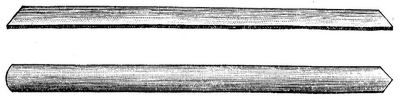 11. Scharfkantiger Schreibspatel aus Bambus und 12 aus afrikanischem Rohr mit dreieckigem Durchschnitt zum Eindrücken von Keilschrift in Tontafeln.